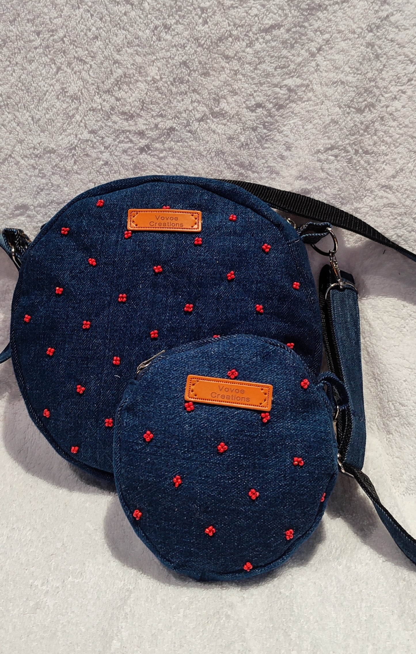 Round denim Sling bag set
