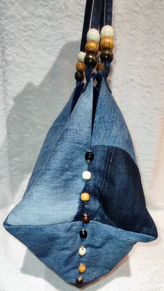 Upcycled denim bag with beads