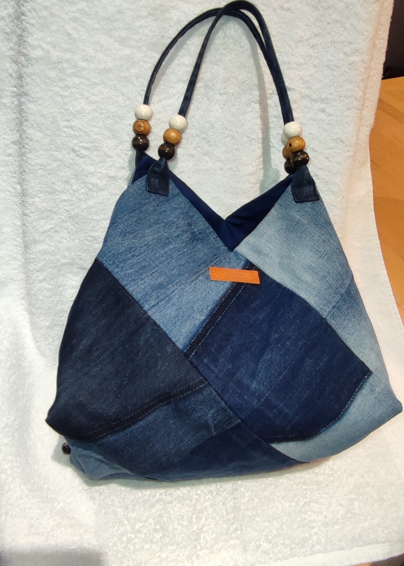 Upcycled denim bag with beads