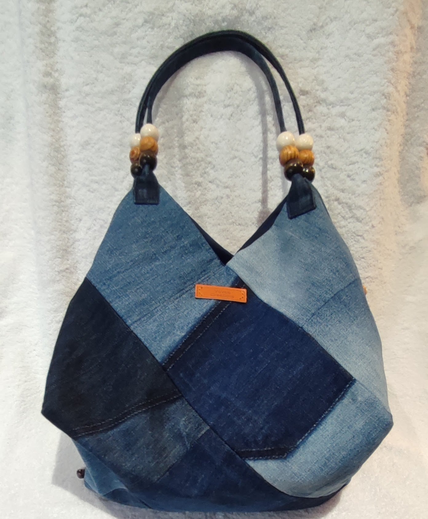 Upcycled denim bag with beads