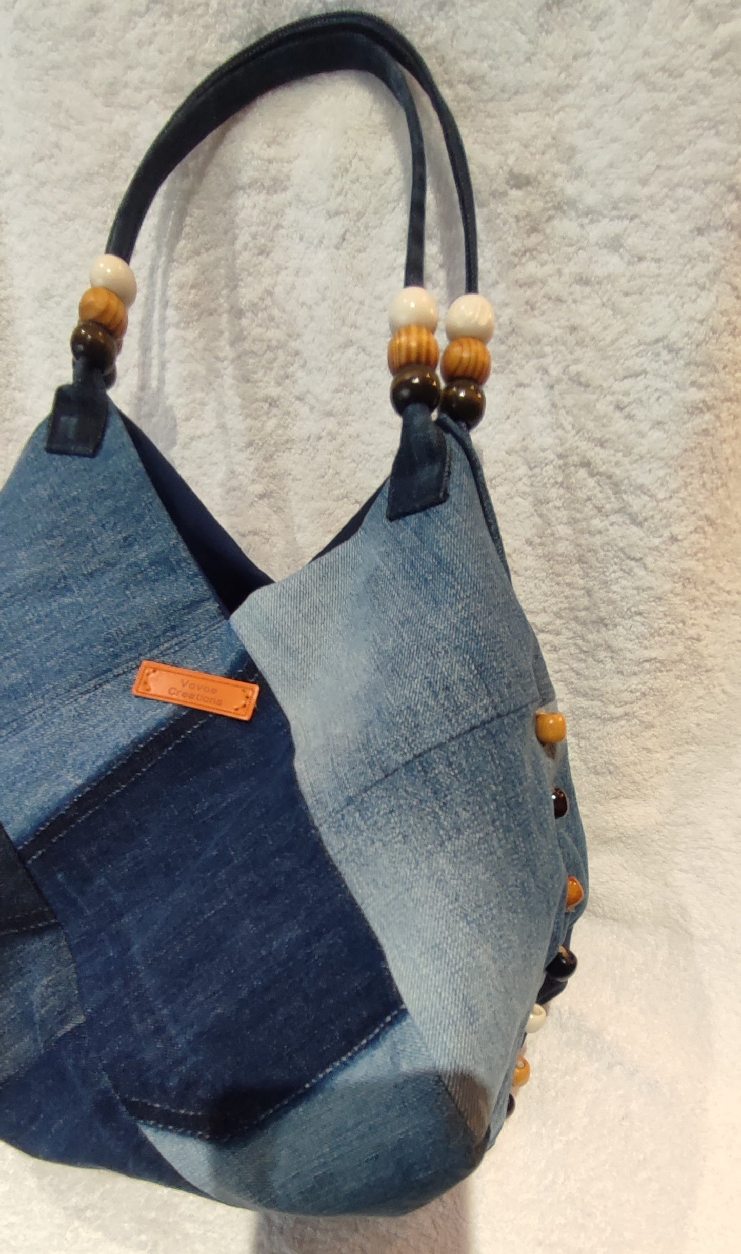 Upcycled denim bag with beads