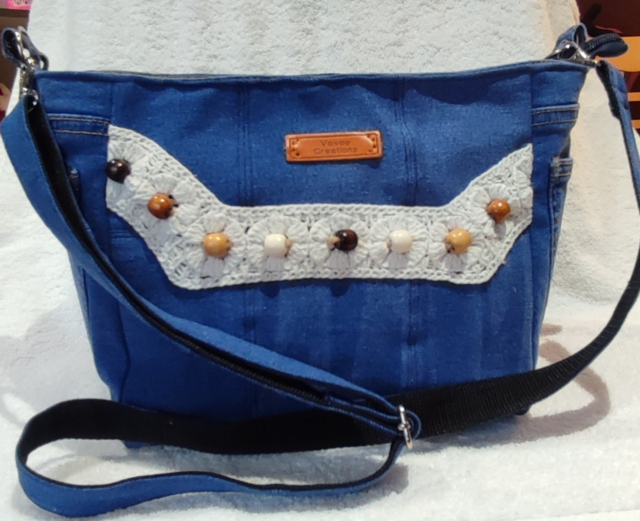 Lace and bead styled denim bag