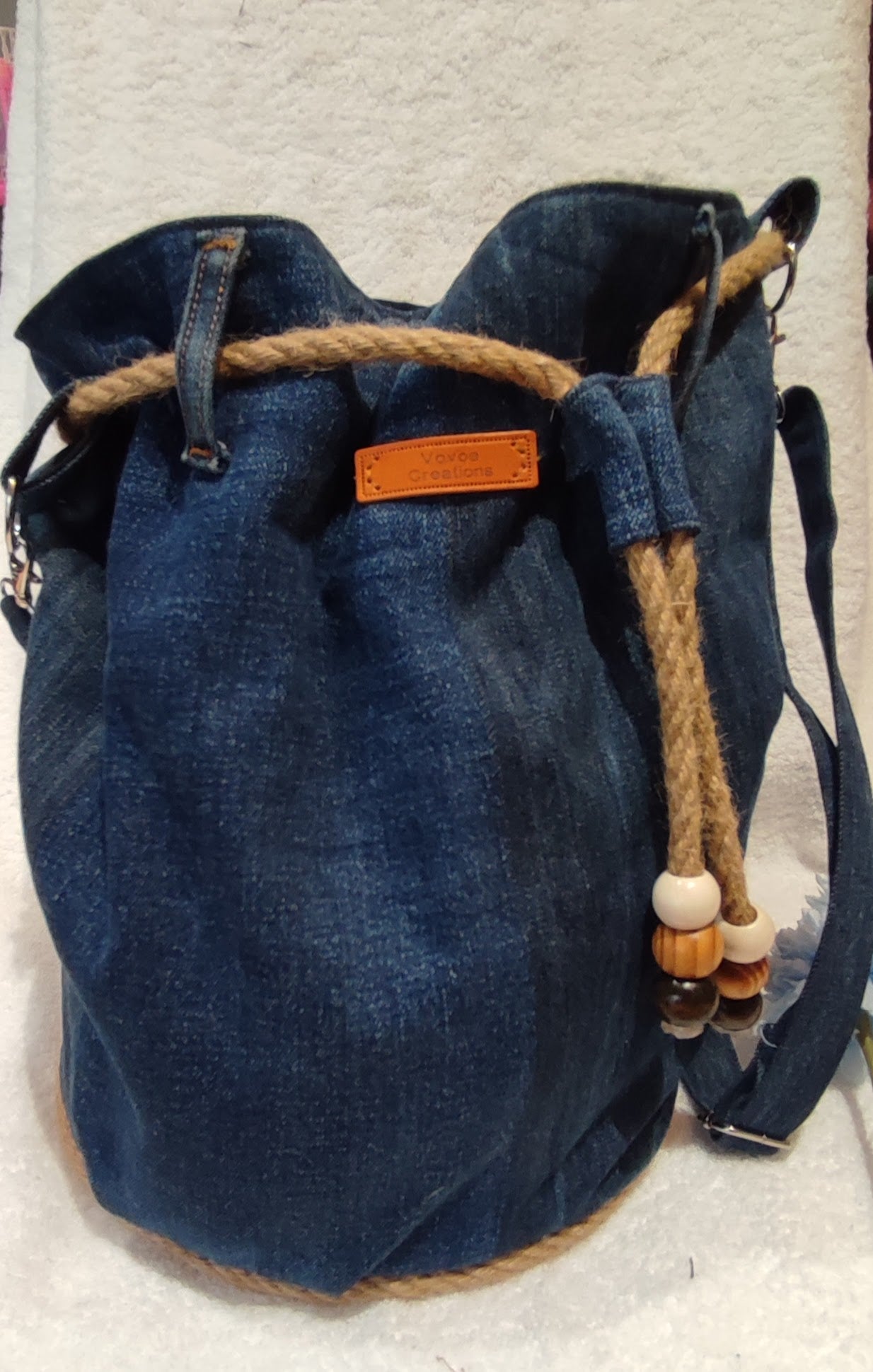 Denim draw string bag