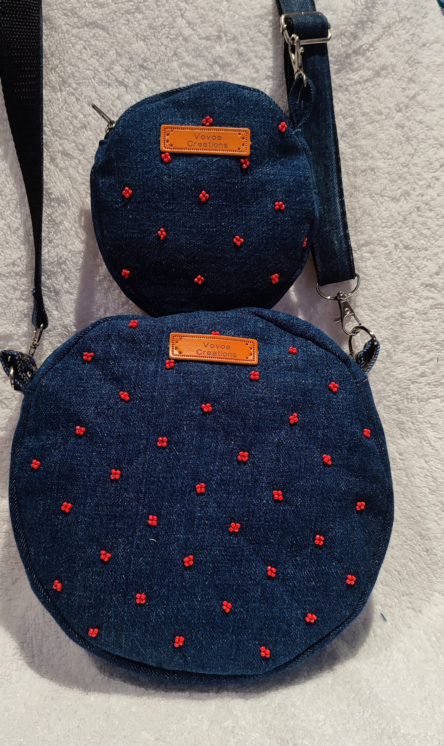 Round denim Sling bag set