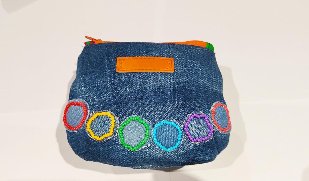 Colorful rings studded Denim Bag